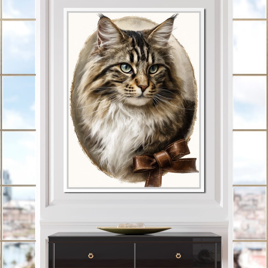 Blue Eyed Tabby Cat Portrait Canvas Wall Art