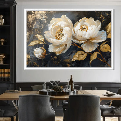 Golden Petals on Midnight Canvas Wall Art
