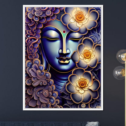 Buddha & Flowers Purple Canvas Wall Art