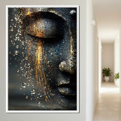 Golden Tranquil Buddha Flow Mirror Canvas Wall Art