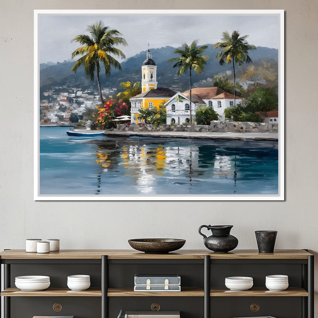 Tropical Harbor Church View Canvas Wall Art