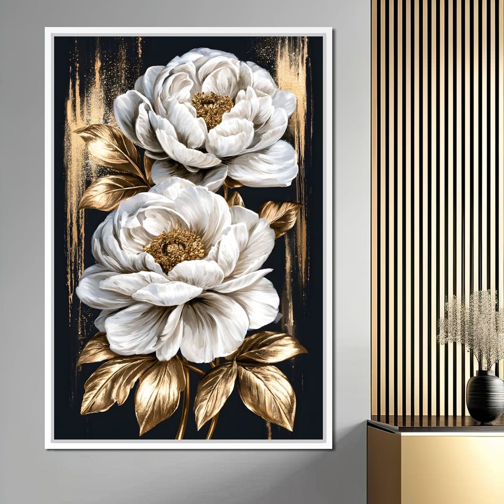 Gilded Petals Resting Upon Midnight Canvas Wall Art