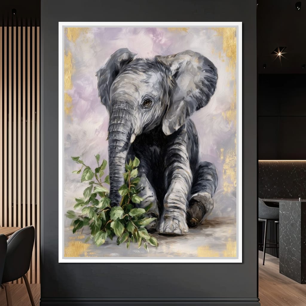 Gentle Elephant Calf Portrait Canvas Wall Art