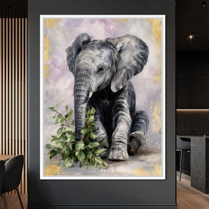 Gentle Elephant Calf Portrait Canvas Wall Art