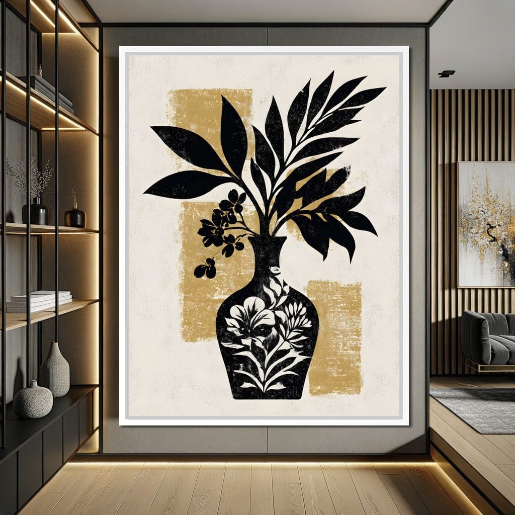Botanical Vase Silhouette Gold Canvas Wall Art