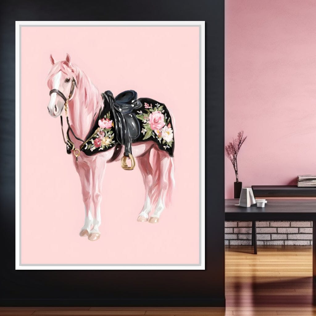 Blush Pony Floral Saddle Canvas Wall Art
