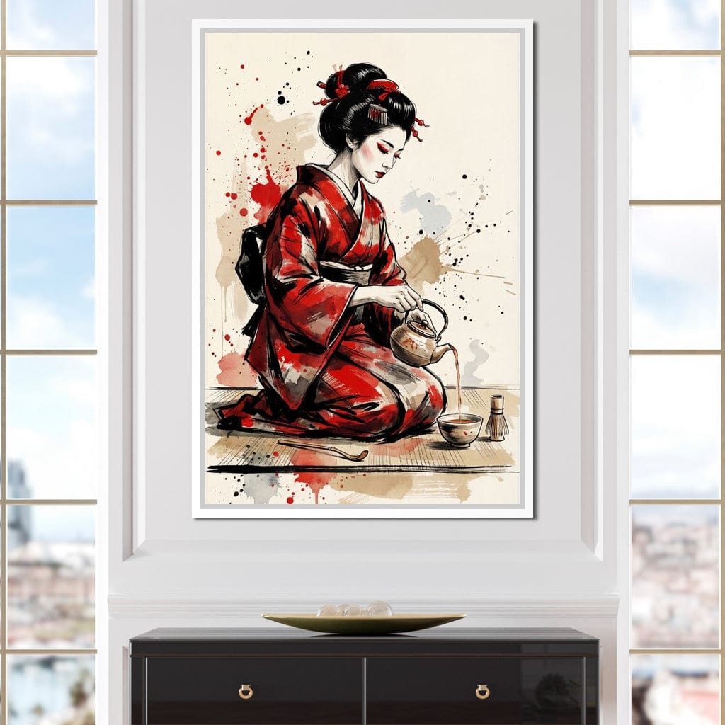 Japanese Woman Tea Ceremony Canvas Wall Art