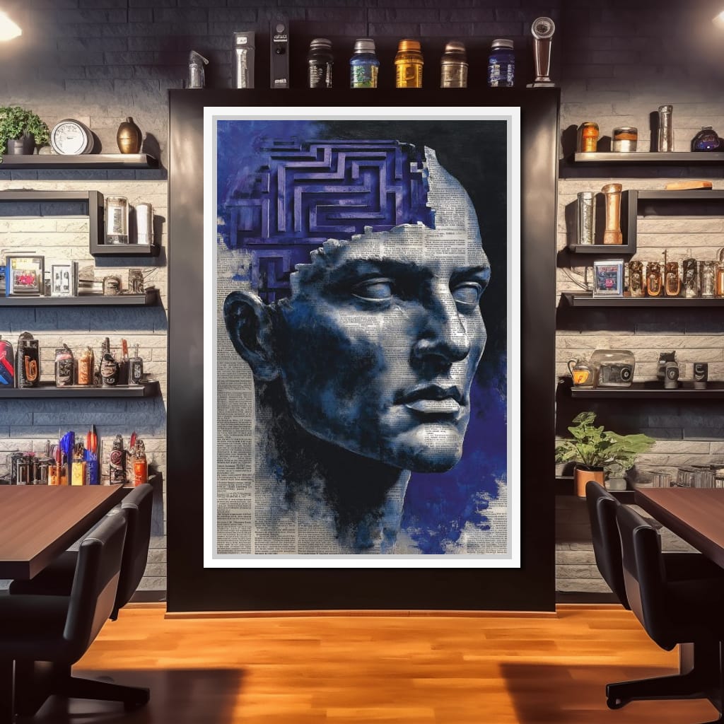 Cobalt Labyrinth Mindscape Canvas Wall Art