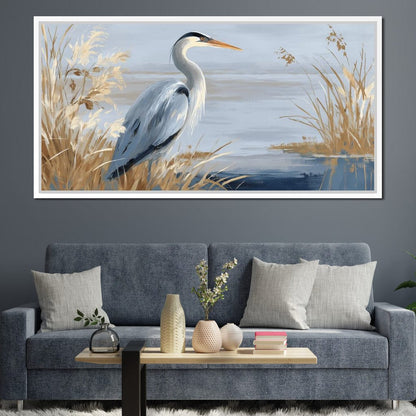 Coastal Heron Marsh Stillness Canvas Wall Art