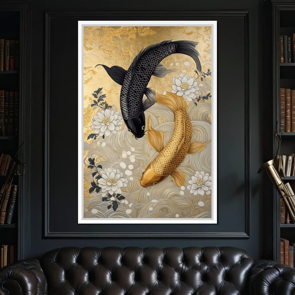 Koi Harmony with White Blossoms Canvas Wall Art