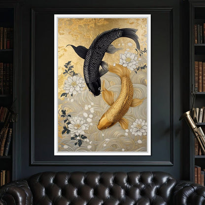 Koi Harmony with White Blossoms Canvas Wall Art