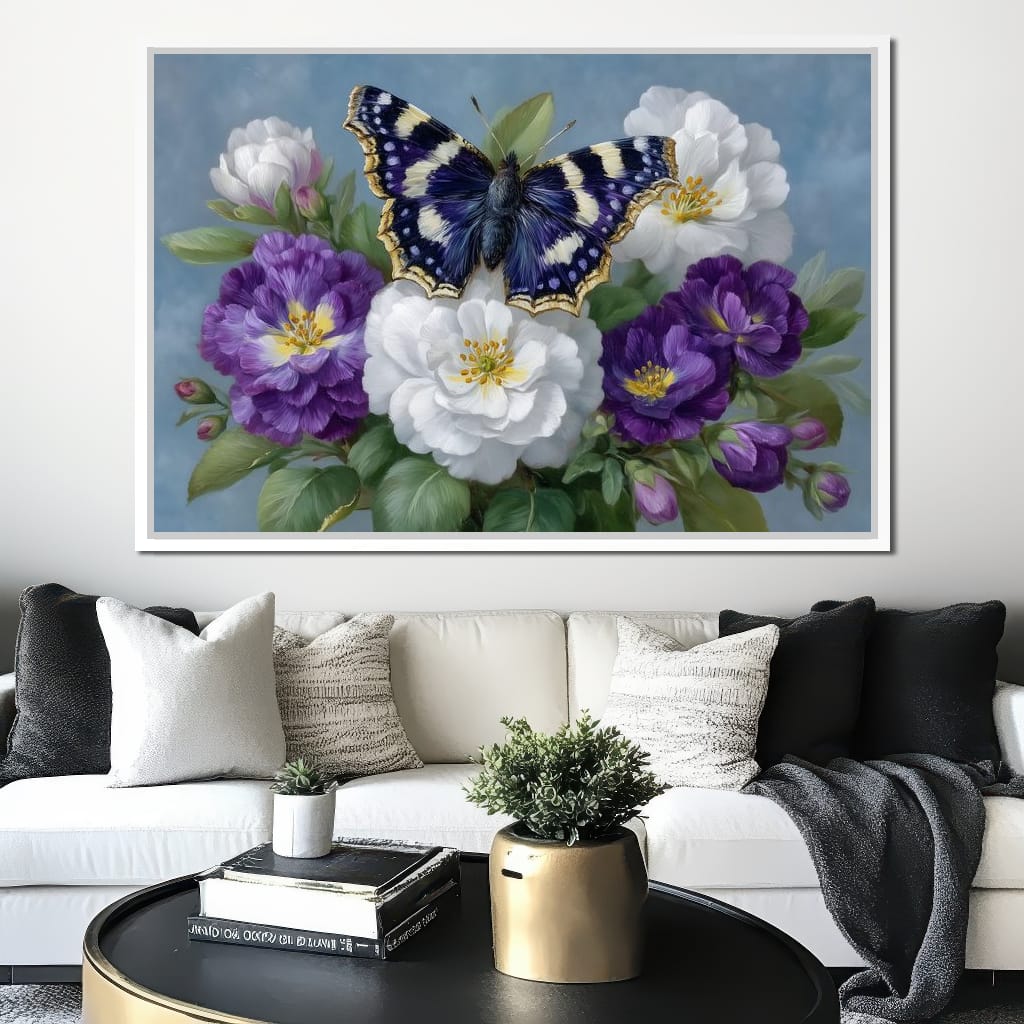 Purple Butterfly Garden Blooms Canvas Wall Art