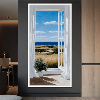 Open Window Ocean Breeze View Canvas Wall Art