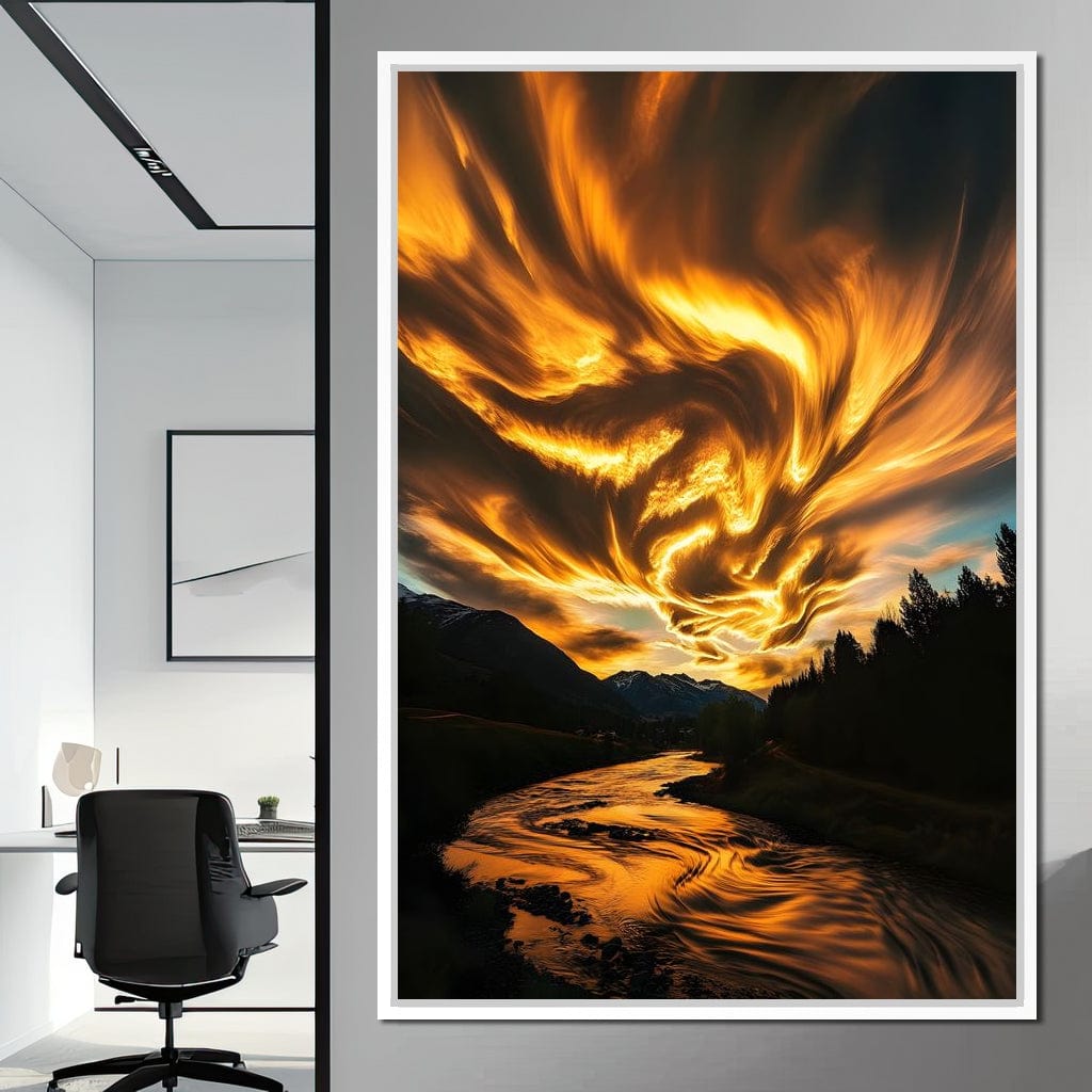Golden Skies Over River Glow Canvas Wall Art