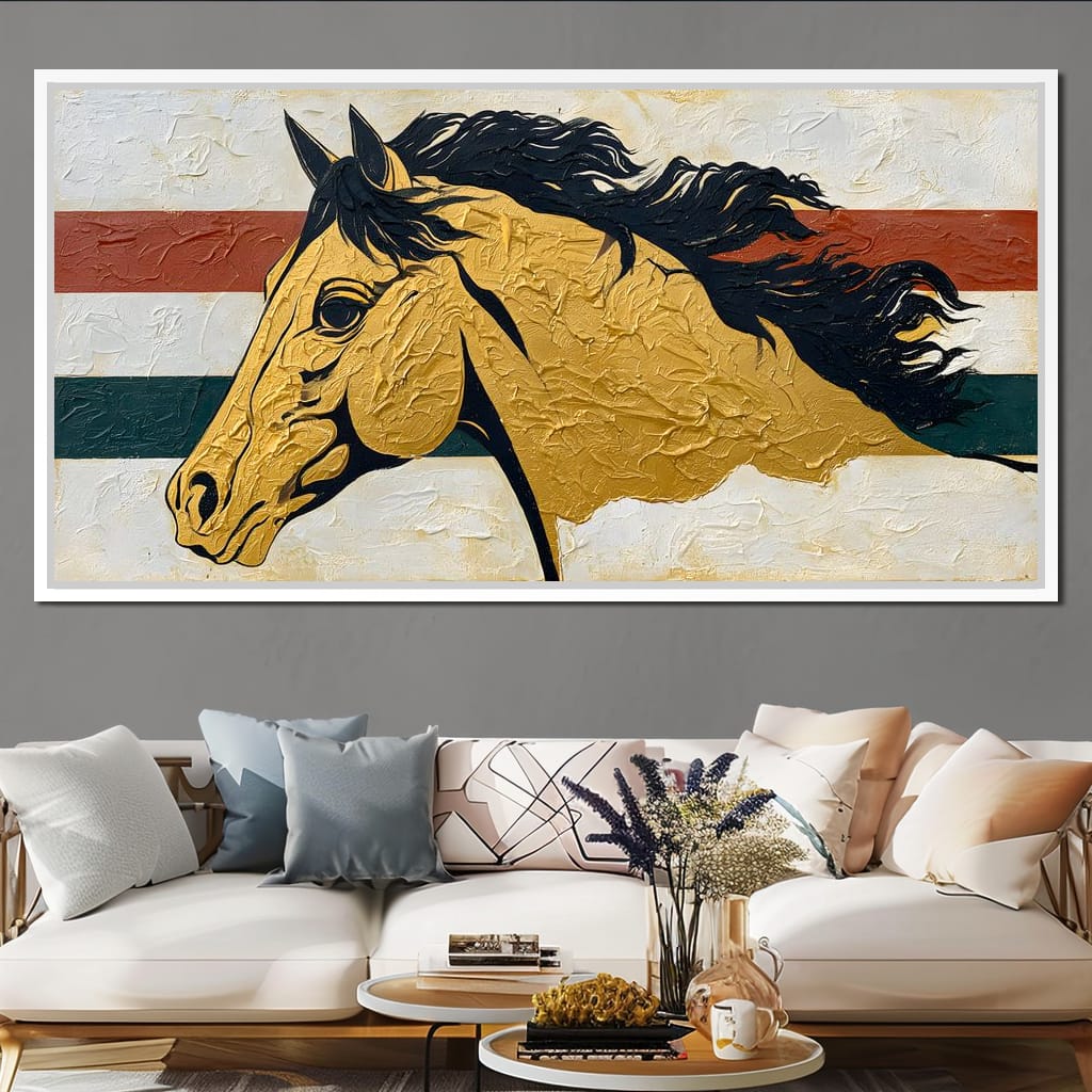Golden Stallion Portrait Canvas Wall Art