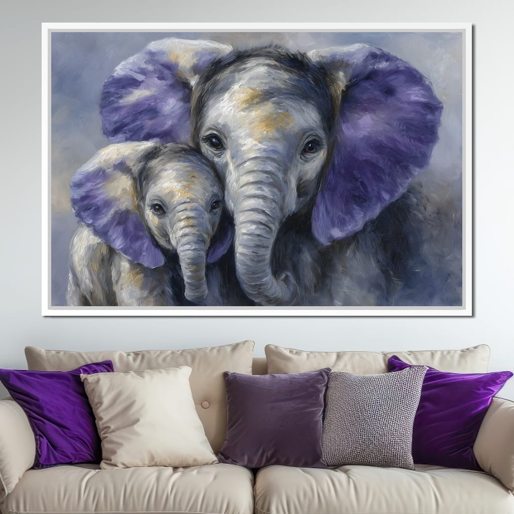 Tender Elephant Family Portrait Canvas Wall Art