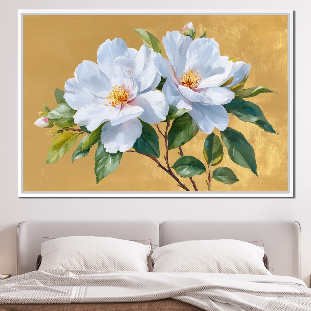 Golden Gardenia Duet Blooming Canvas Wall Art