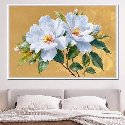 Golden Gardenia Duet Blooming Canvas Wall Art