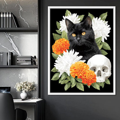 Nocturnal Feline Memento Bouquet Canvas Wall Art