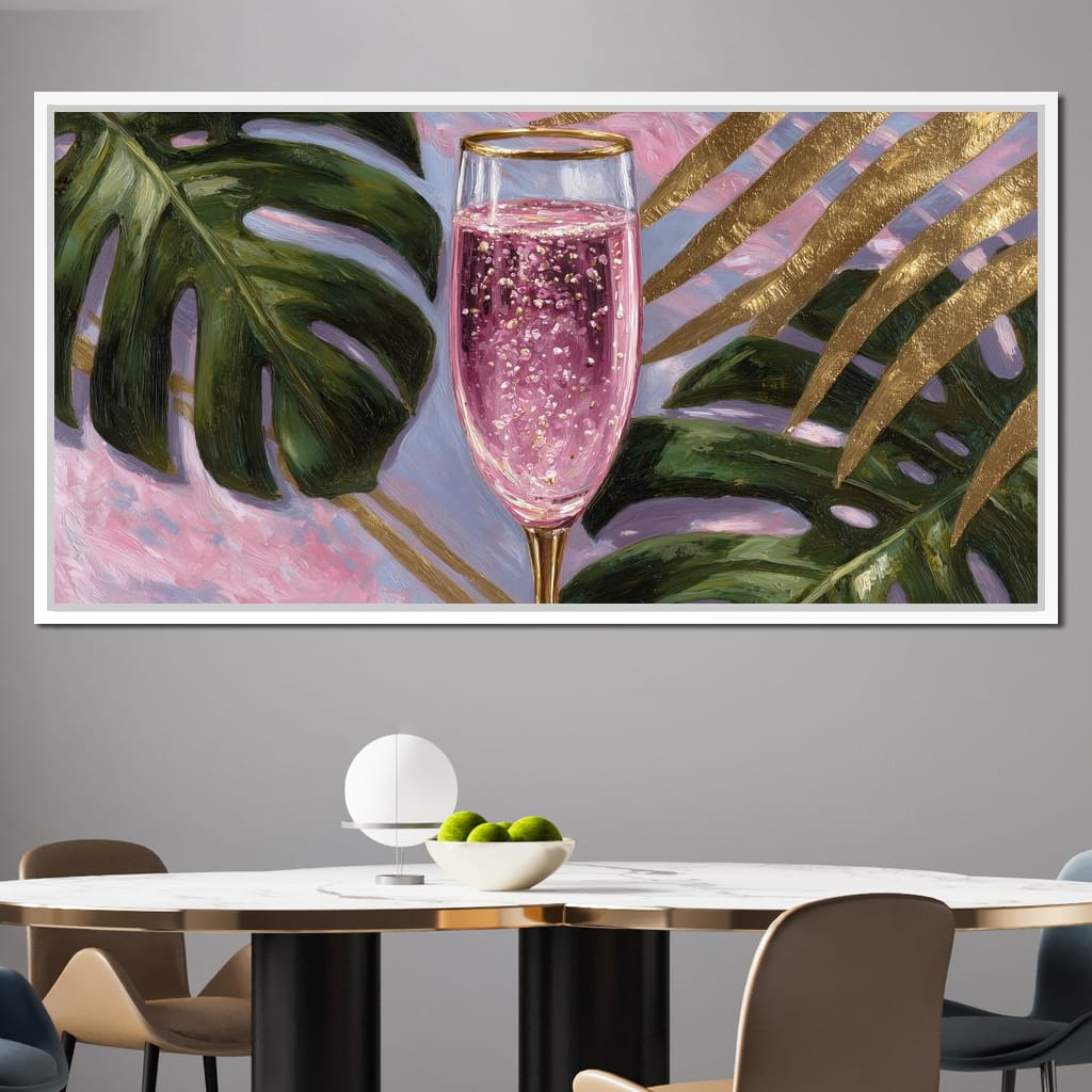 Pink Fizz Gold Palm Soiree Canvas Wall Art