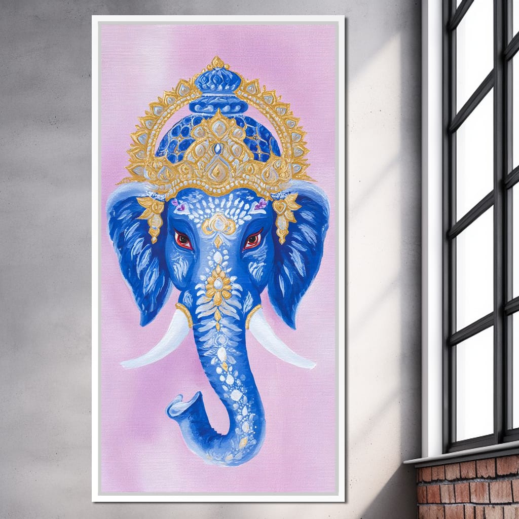 Royal Sapphire Ganesha Blessing Canvas Wall Art