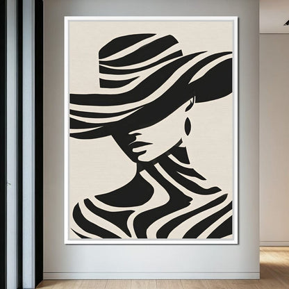 Monochrome Wind Hat Silhouette Canvas Wall Art
