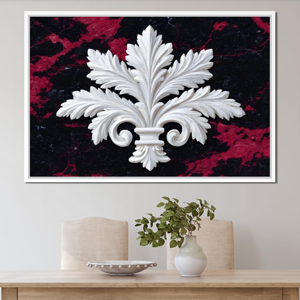 White Fleur De Lis Red Stone Canvas Wall Art