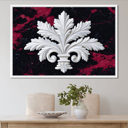 White Fleur De Lis Red Stone Canvas Wall Art