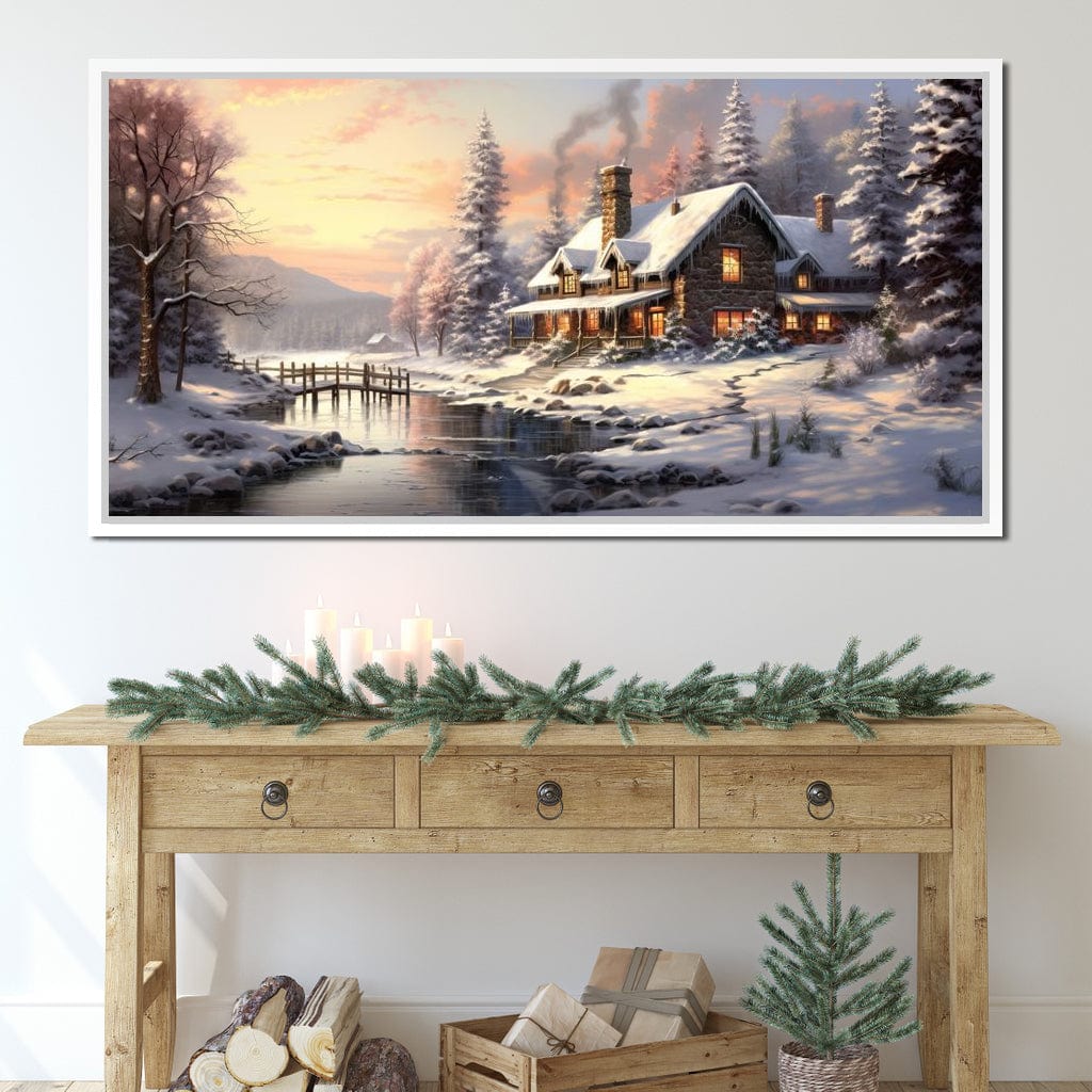 Christmas Cottage Home Canvas Wall Art