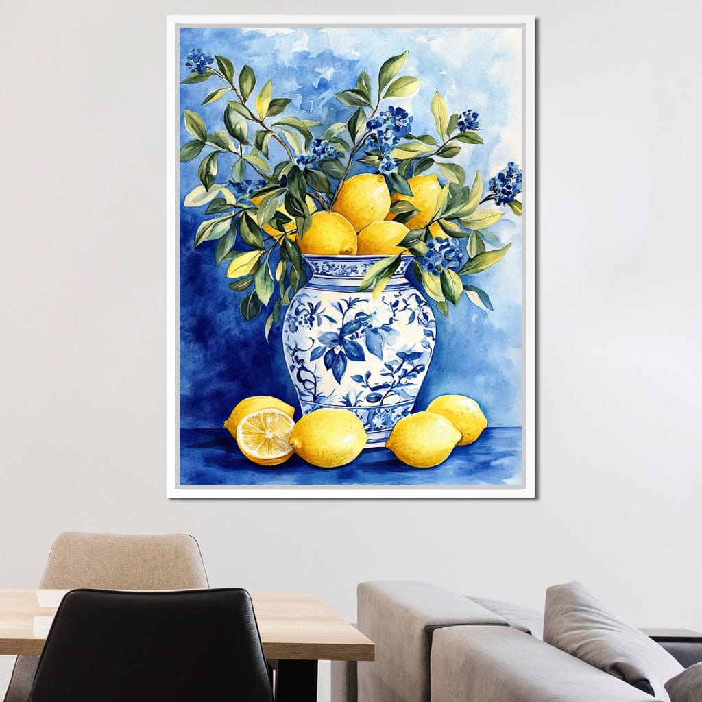 Lemon Bouquet in Porcelain Vase Canvas Wall Art
