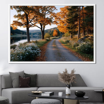 Autumn Lake Pathway Glow Canvas Wall Art