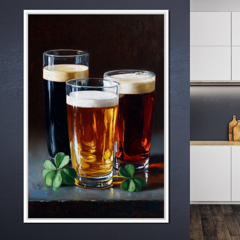 Stout Ale Lager With Shamrocks Canvas Wall Art