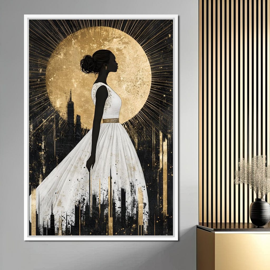 Golden Silhouette City Radiance Canvas Wall Art