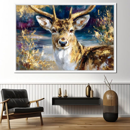 Golden Stag Forest Majesty Canvas Wall Art
