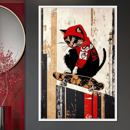 Feline Skateboarder Canvas Wall Art