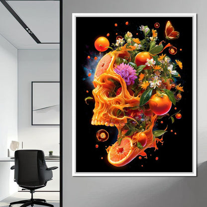 Floral Citrus Skull Energy Burst Canvas Wall Art