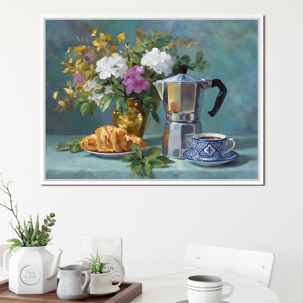 Morning Coffee & Bouquet Canvas Wall Art