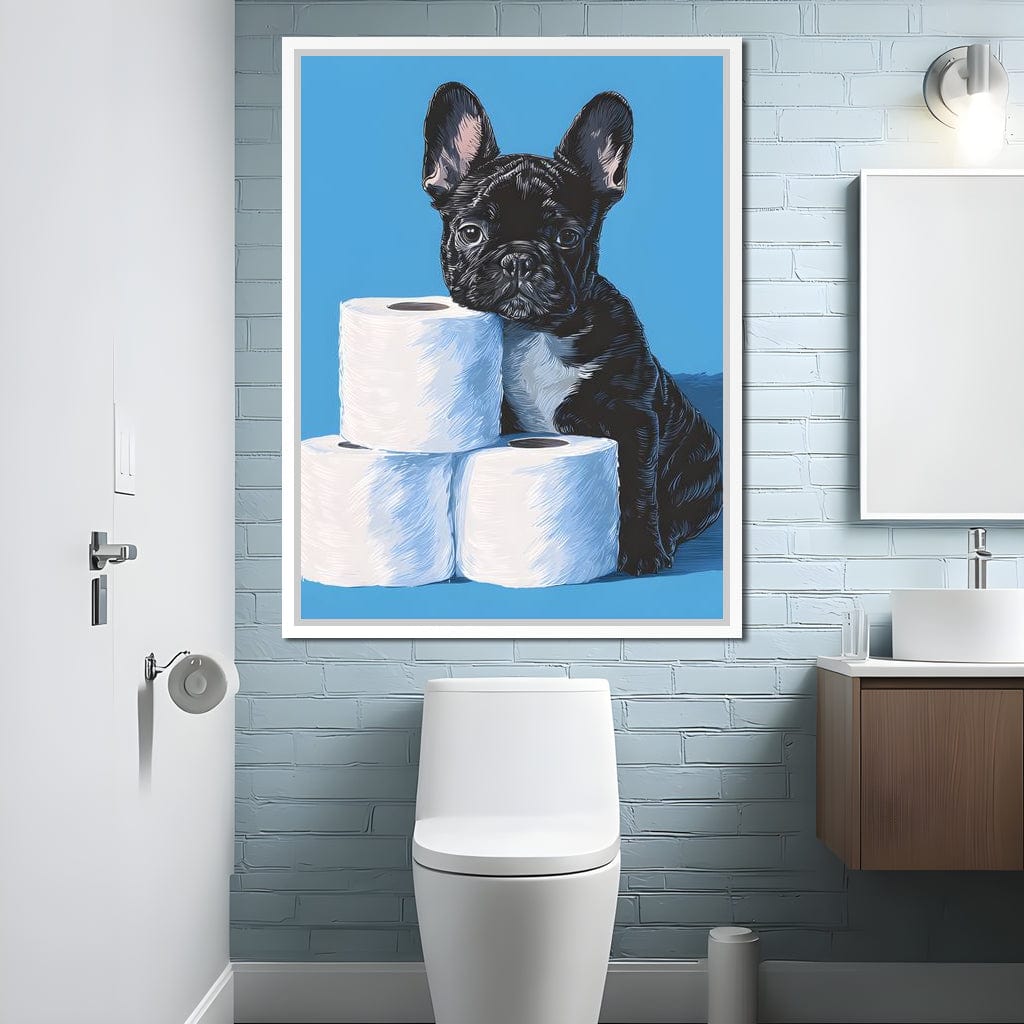 Frenchie Guarding Toilet Rolls Canvas Wall Art
