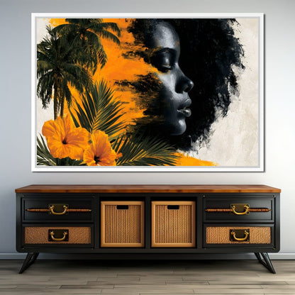 Golden Palms Dark Silhouette Canvas Wall Art