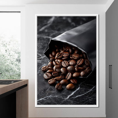 Dark Roast Coffee Bean Spill Canvas Wall Art