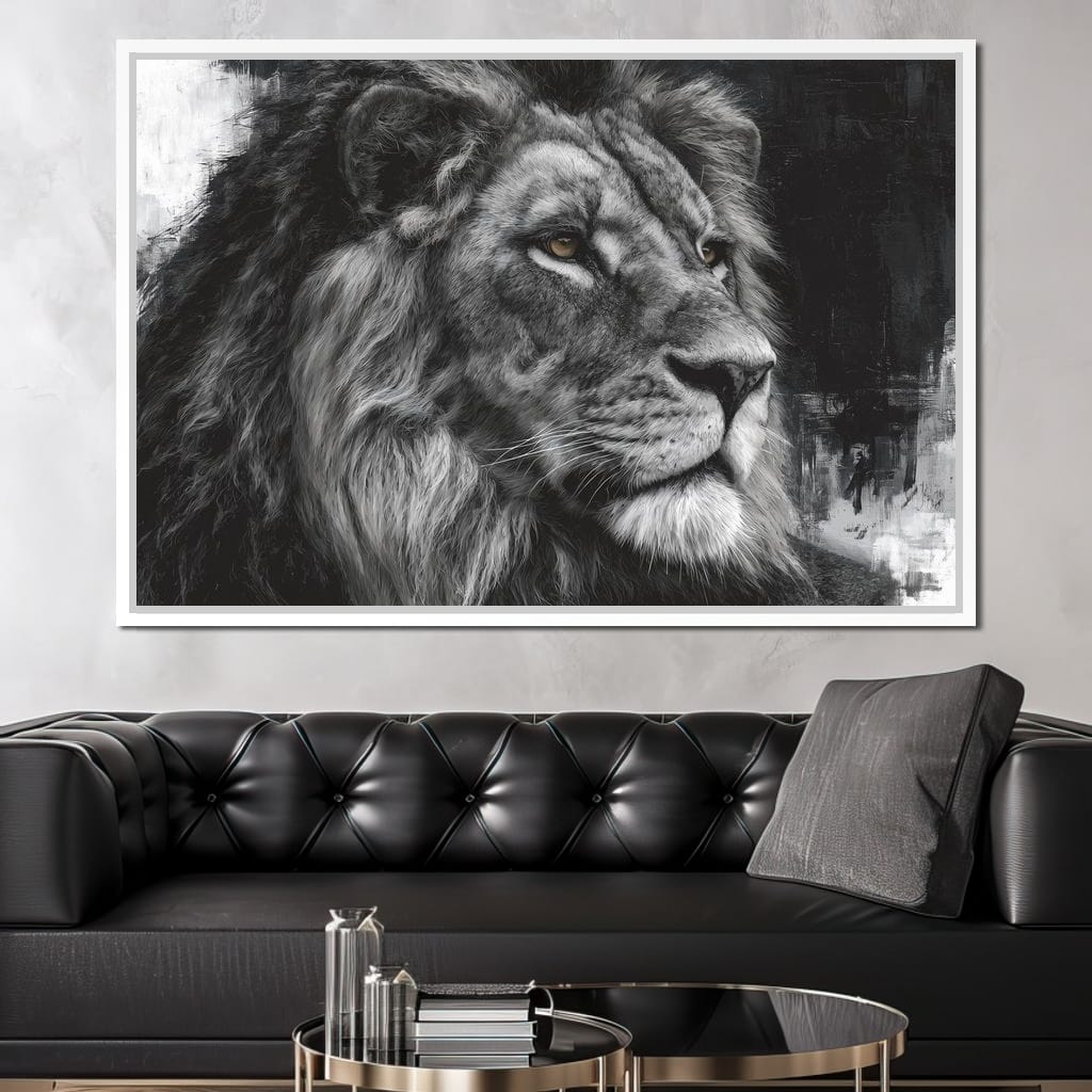 Regal Lion Monochrome Portrait Canvas Wall Art
