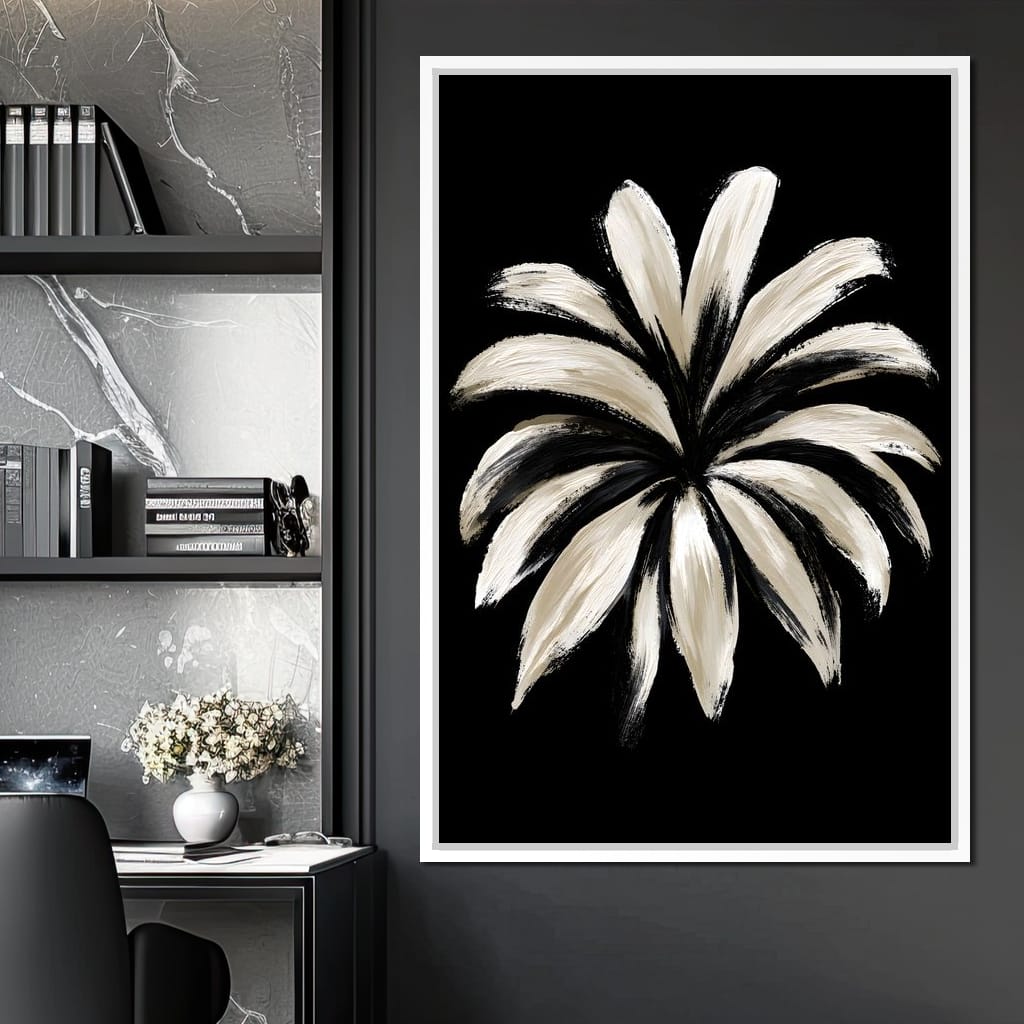 Monochrome Petals Reaching For Night Canvas Wall Art