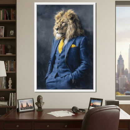 Regal Lion Portrait Blue Suit Canvas Wall Art