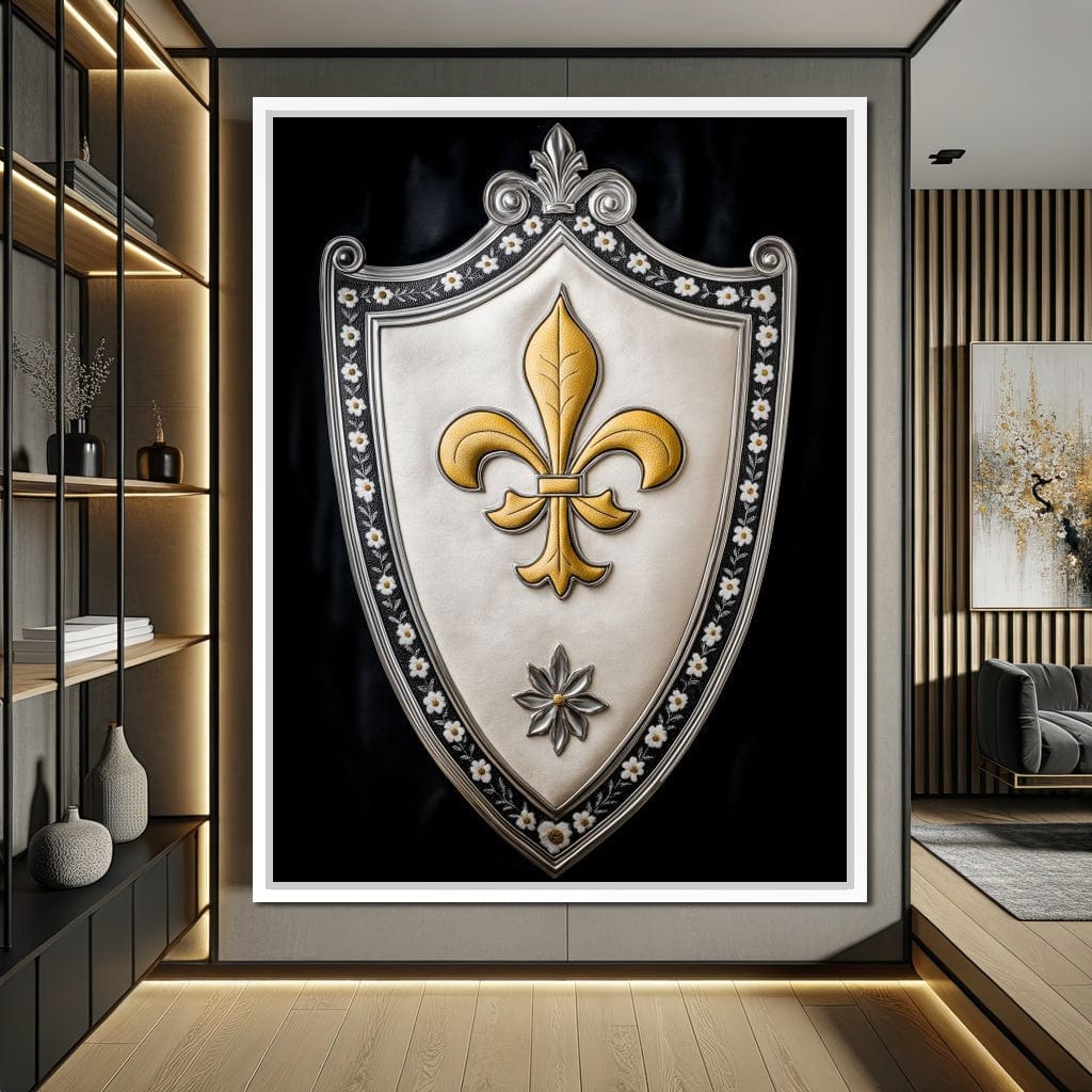 Shield of Golden Elegance Fleur De Lys Canvas Wall Art