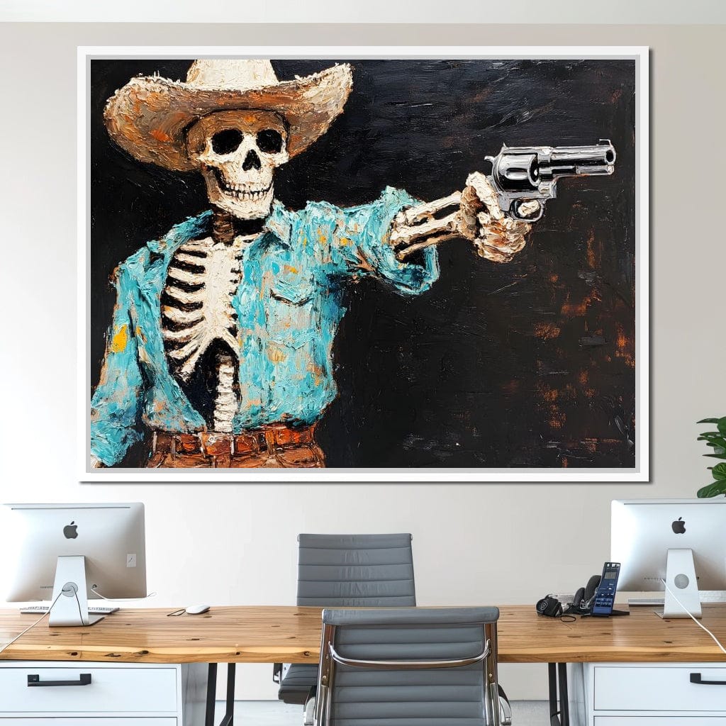 Cowboy Skeleton in Denim Canvas Wall Art