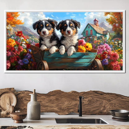 Puppy Paradise in Bloom Canvas Wall Art