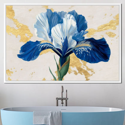 Gilded Blue Iris Bloom Canvas Wall Art