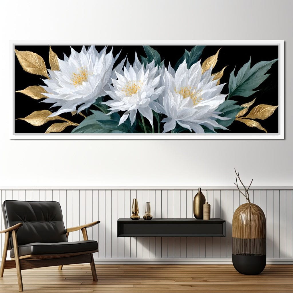 White Lotus Gold Leaf Bouquet Canvas Wall Art