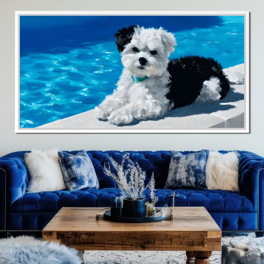 Puppy Relaxation by the Pool Canvas Wall Art