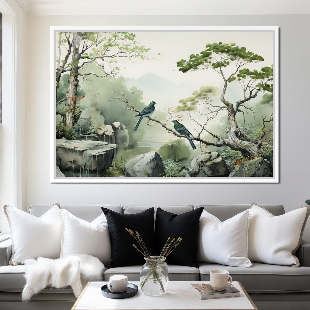 Misty Mountain Aviary Serene Canvas Wall Art